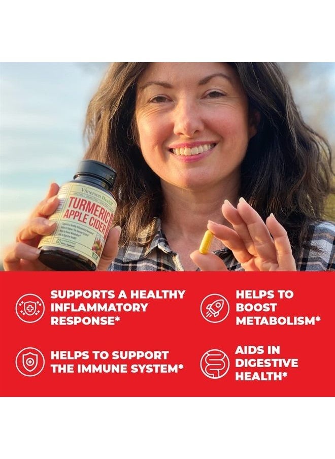 Vimerson Health - Apple Cider Vinegar Capsules with Turmeric Curcumin and Black Pepper - 95% Curcuminoids - Vegan Supplement for Joint Support and Digestive Health - Made with Organic Tumeric, Ginger Root and Bioperine - Image 1