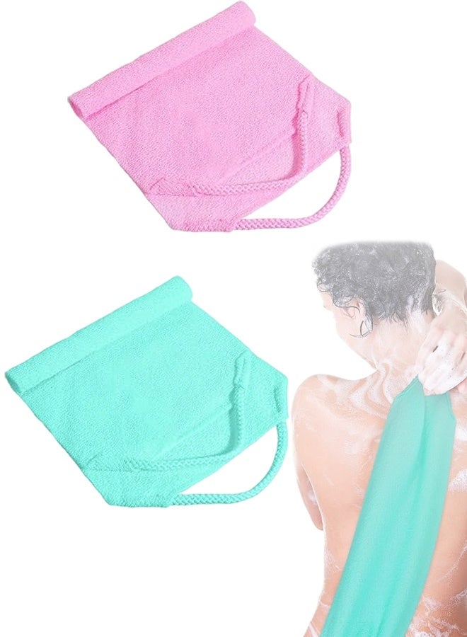 2 جهاز كمبيوتر شخصي تقشير الظهر مع المقبضات ، غسل الظهر القماش تقشير منشفة دش غسالة الظهر الممتدة للدش للنساء الرجال تنظف الجلد تدليك (الوردي ، الأخضر) - Image 1