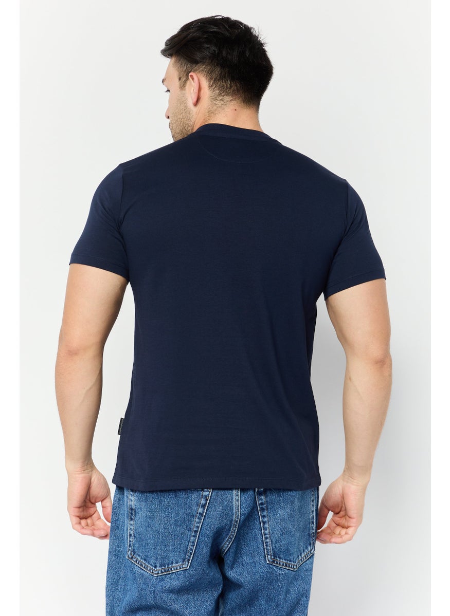 LAMBORGHINI - Men Crew Neck Short Sleeves Brand Logo T-Shirts, Navy Blue - Image 1