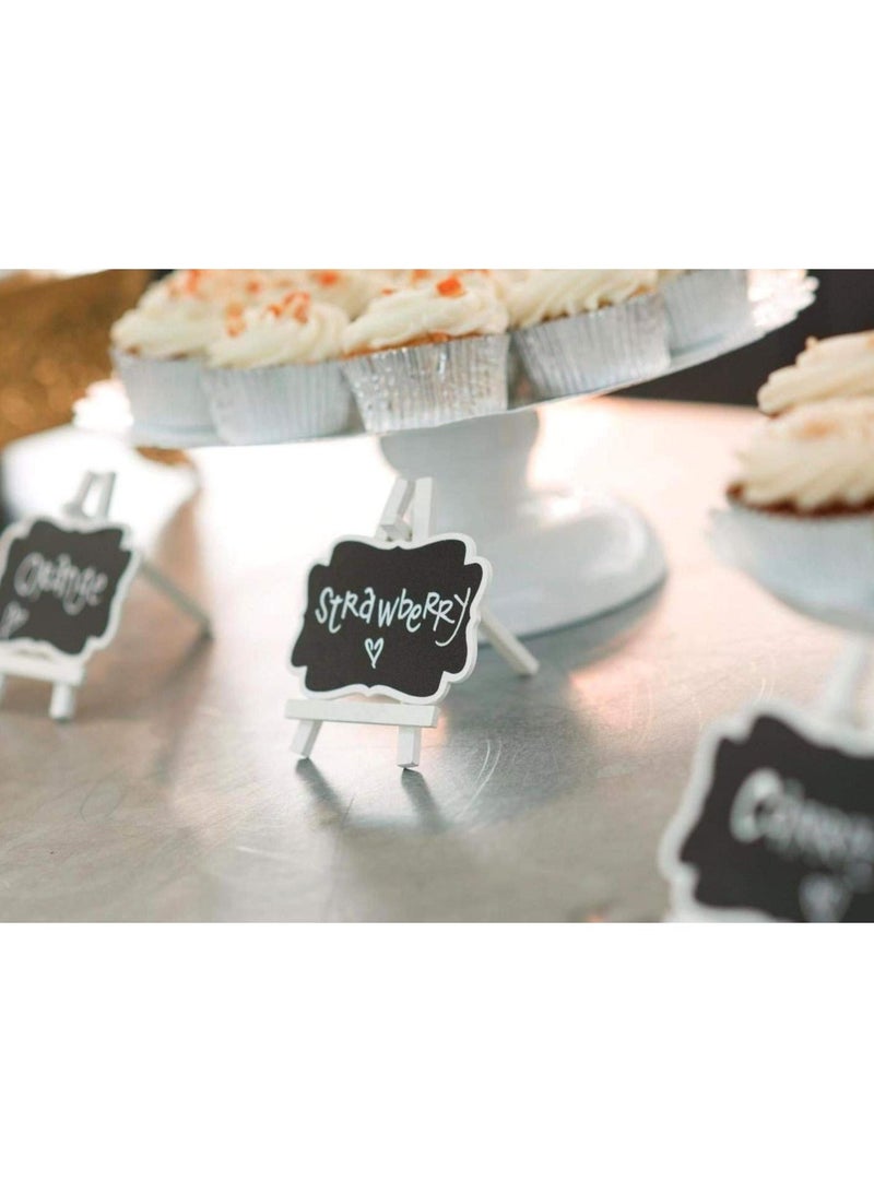 Y&D Mini Chalkboard Signs, 8 Pack Wooden White Framed Labels with Easel Stand Reusable Tags Blackboard for Event Decoration Wedding Signs Cards Tables Party - Image 2