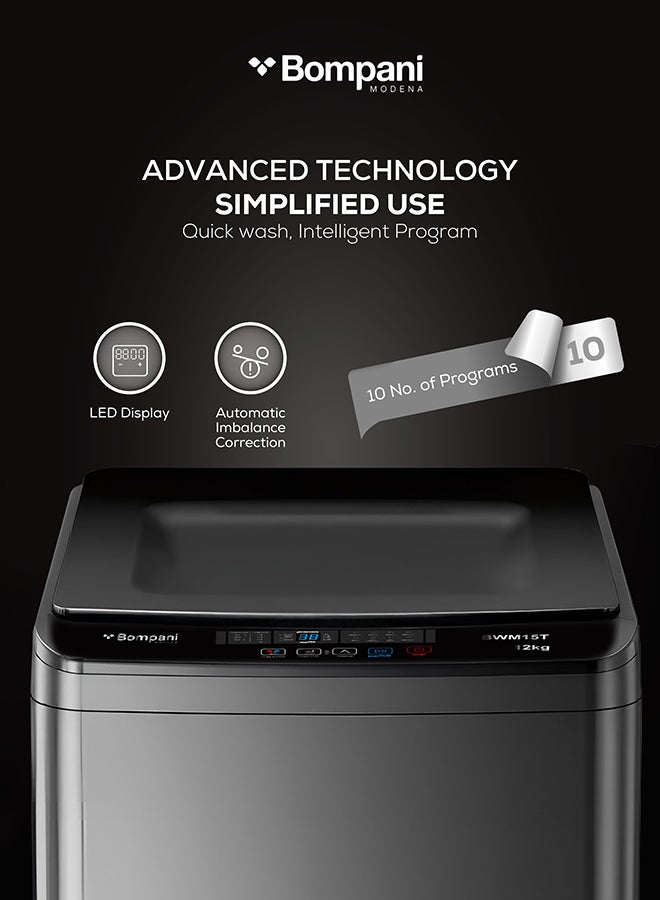 Bompani Top Load Washers Fully Automatic 12 kg 600 W BWM15T Silver - Image 5