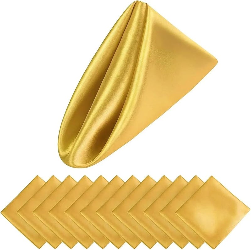 مناديل كوكتيل من الساتان الذهبي مع حاشية مطرزة 10 قطع مربعة 43 سم لحفل زفاف طاولة العشاء - Image 2