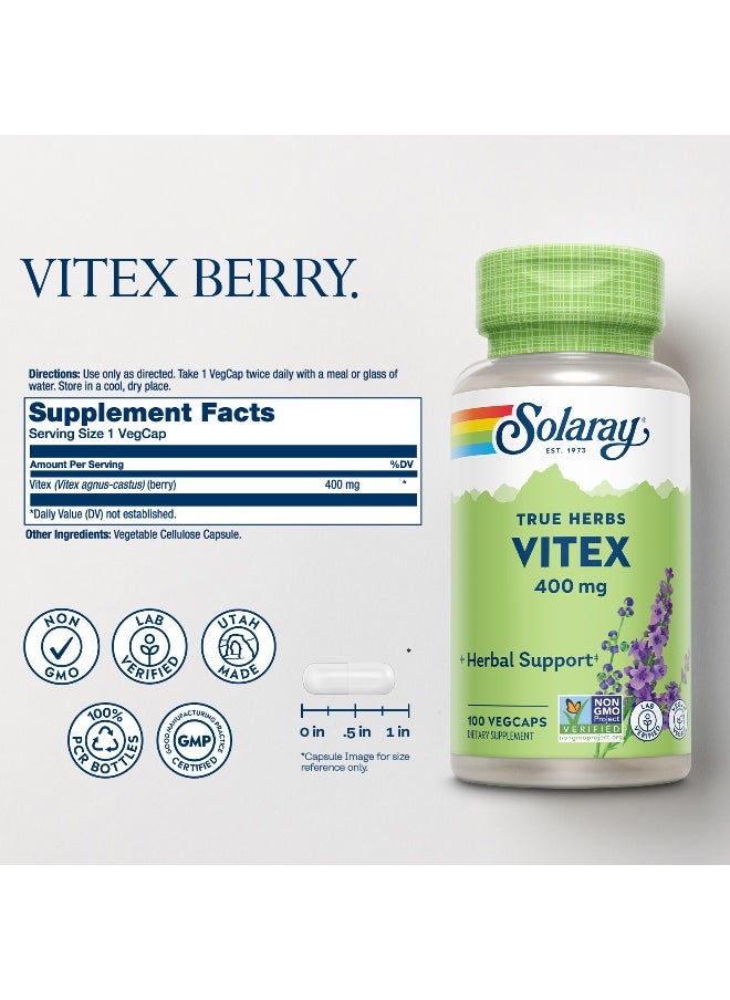 Solaray Vitex Berry Extract 400Mg Hormonal And Menstrual Balance 100 Vcaps  - Image 2