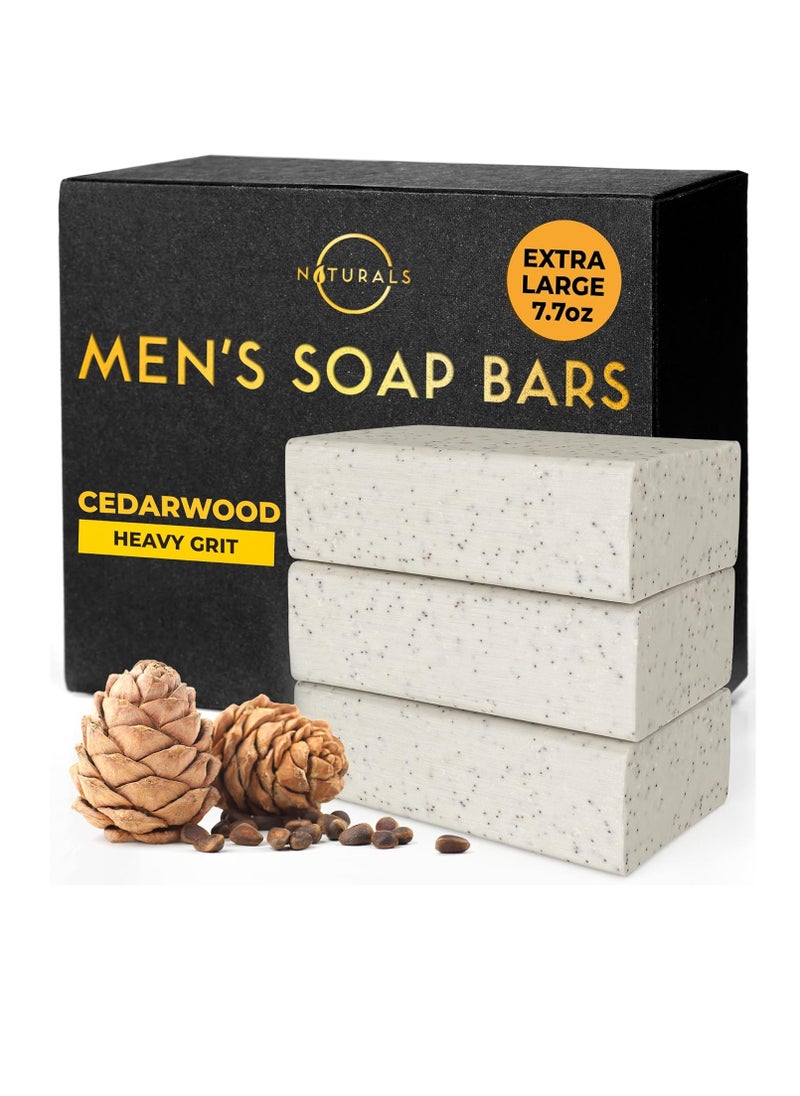O Naturals O NATURALS 7.76 oz (3PC) Exfoliating Soap Bar Cedarwood - Heavy Grit Mens Soap - All Natural Exfoliation Bar Soap for Men - Apricot Kernels Bar Soap - Face Soap Bar - Moisturizing Mens Face Bar Soap  - Image 1