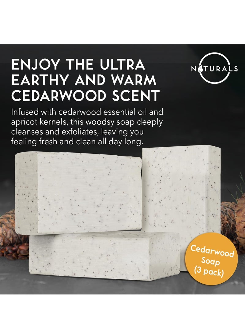 O Naturals O NATURALS 7.76 oz (3PC) Exfoliating Soap Bar Cedarwood - Heavy Grit Mens Soap - All Natural Exfoliation Bar Soap for Men - Apricot Kernels Bar Soap - Face Soap Bar - Moisturizing Mens Face Bar Soap  - Image 2