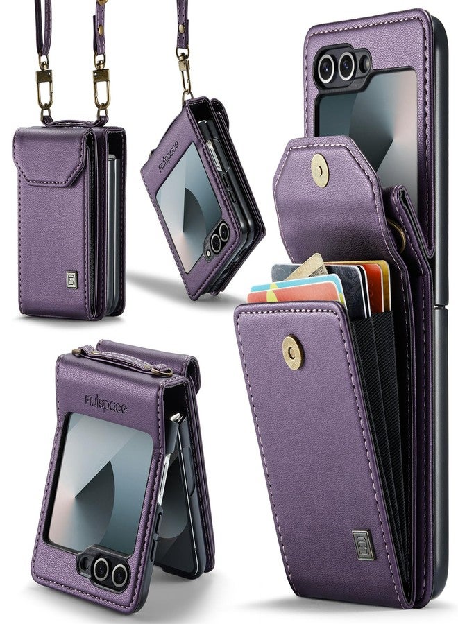 ASAPDOS Crossbody Case Compatible with Samsung Galaxy Z Flip 6,Retro PU Leather Strap Wristlet Flip Case with Magnetic Closure and Card Holder for Men Women Purple - Image 1