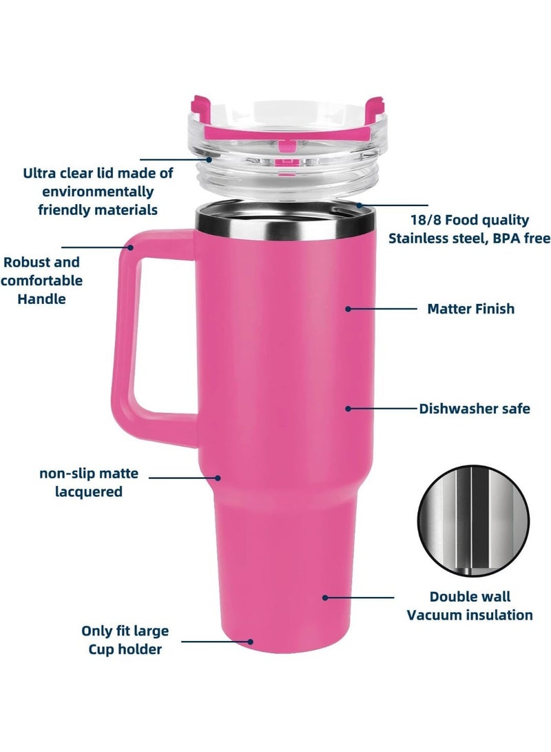 Stanley 40oz Tumbler with Straw Lid and Handle, Stainless Steel Coffee Travel Insulated Cup Mug, Double Wall Vacuum Insulated Cup for Hot and Cold Drinks - Rose Pink - Image 5