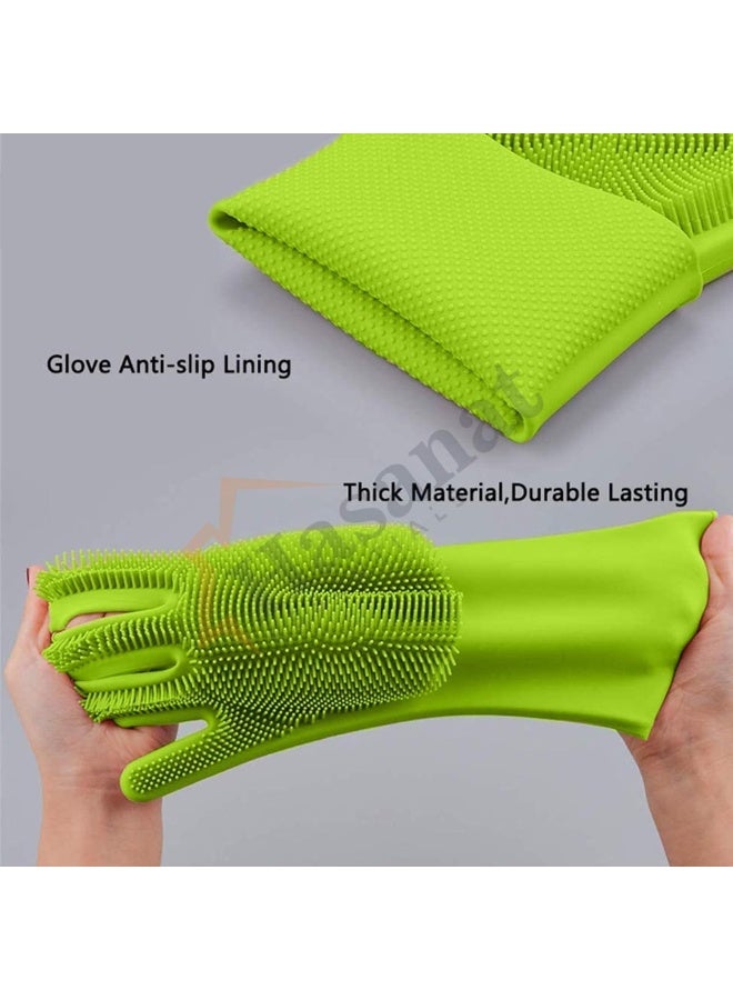 HASANAT ESSENTIALS Essentials Silicone Scrubber Gloves with Integrated Wave-Designed Grooves Green Pair  - Image 5