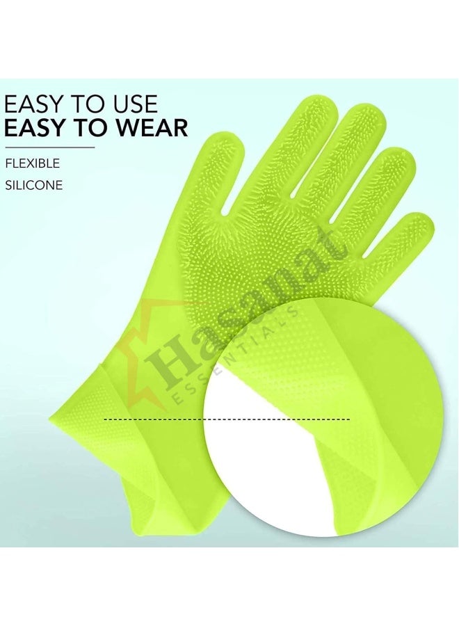 HASANAT ESSENTIALS Essentials Silicone Scrubber Gloves with Integrated Wave-Designed Grooves Green Pair  - Image 4