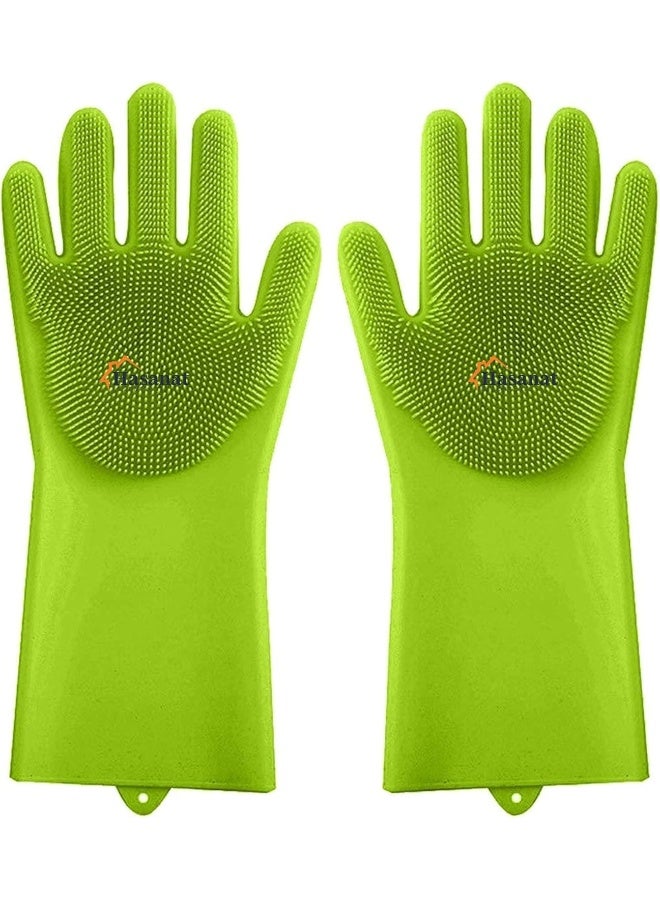 HASANAT ESSENTIALS Essentials Silicone Scrubber Gloves with Integrated Wave-Designed Grooves Green Pair  - Image 1
