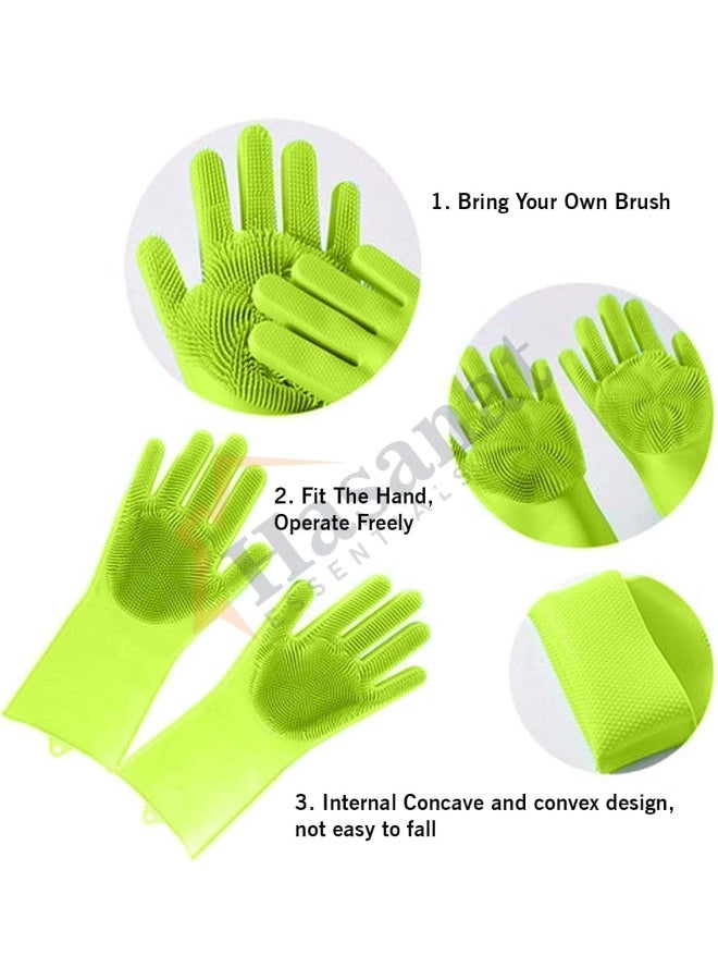 HASANAT ESSENTIALS Essentials Silicone Scrubber Gloves with Integrated Wave-Designed Grooves Green Pair  - Image 3