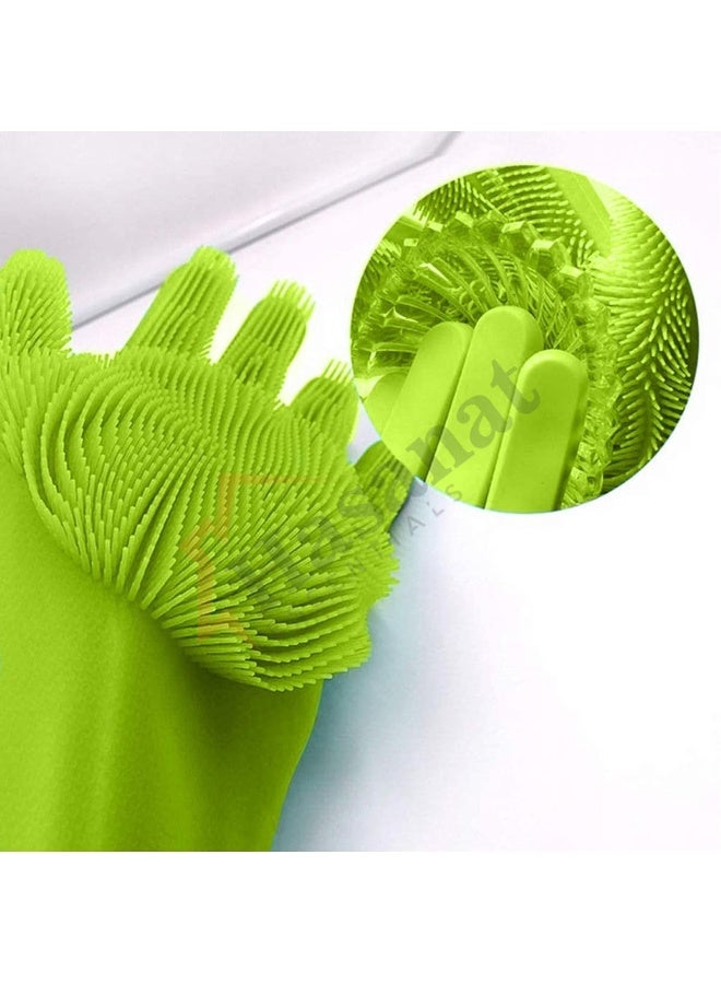 HASANAT ESSENTIALS Essentials Silicone Scrubber Gloves with Integrated Wave-Designed Grooves Green Pair  - Image 2