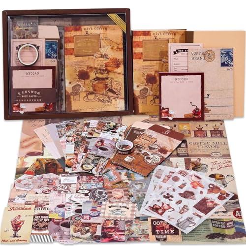 yifely Paper Vintage Aesthetic Scrapbook Kit Scrapbooking Supplies Kit with Bullet Junk Journal,Stationery,A6 Grid Notebook with Graph Ruled Page DIY Journaling Gift for (Coffee Bazaar) - Image 1