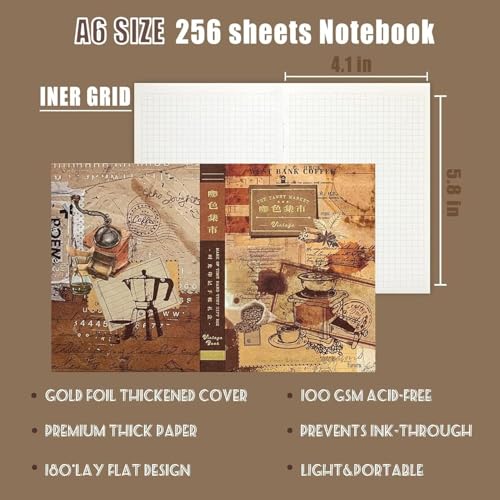 yifely Paper Vintage Aesthetic Scrapbook Kit Scrapbooking Supplies Kit with Bullet Junk Journal,Stationery,A6 Grid Notebook with Graph Ruled Page DIY Journaling Gift for (Coffee Bazaar) - Image 3