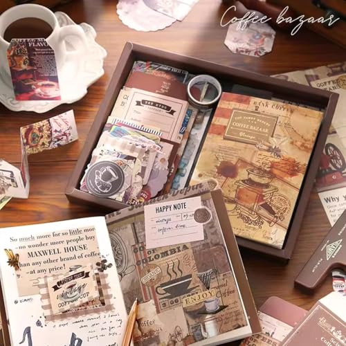 yifely Paper Vintage Aesthetic Scrapbook Kit Scrapbooking Supplies Kit with Bullet Junk Journal,Stationery,A6 Grid Notebook with Graph Ruled Page DIY Journaling Gift for (Coffee Bazaar) - Image 4