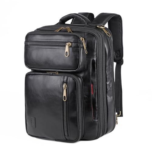 Baosha Vegan Leather Laptop Backpack Briefcase Hybrid 15.6 Inch Laptop Travel Backpack Hiking College Backpack for Men BC-04 (Black) - Image 1