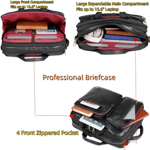 Baosha Vegan Leather Laptop Backpack Briefcase Hybrid 15.6 Inch Laptop Travel Backpack Hiking College Backpack for Men BC-04 (Black) - Image 3