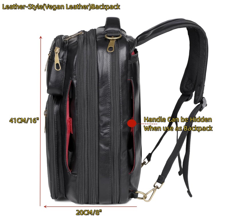 Baosha Vegan Leather Laptop Backpack Briefcase Hybrid 15.6 Inch Laptop Travel Backpack Hiking College Backpack for Men BC-04 (Black) - Image 5