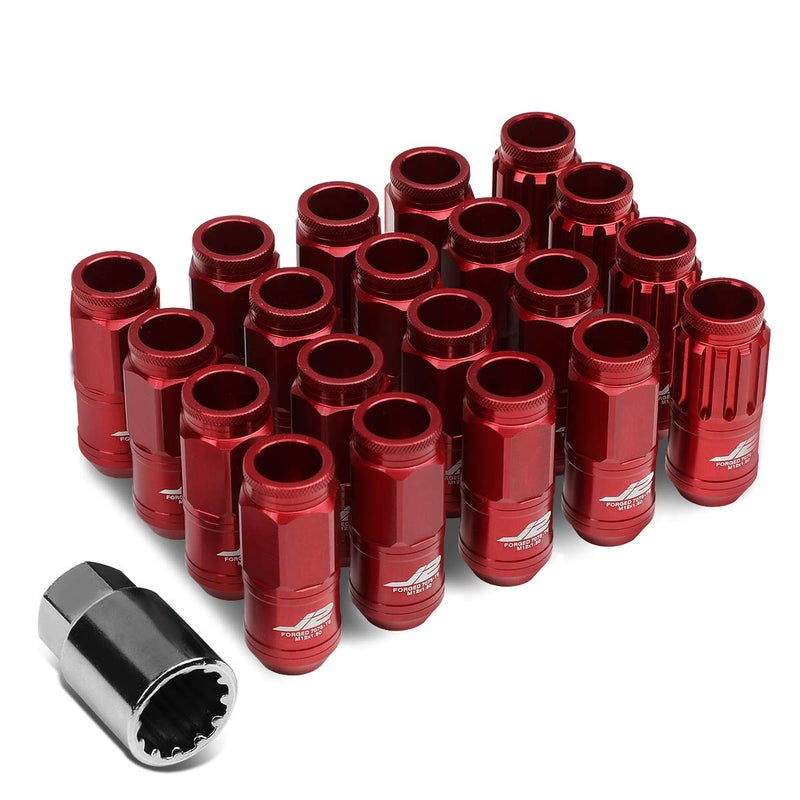 J2 Engineering 16Pcs 7075 Aluminum Open End M12 x 15 Lug Nuts w4Pcs Lock Nuts Key Red Fit Conical Seat LNT700215RD