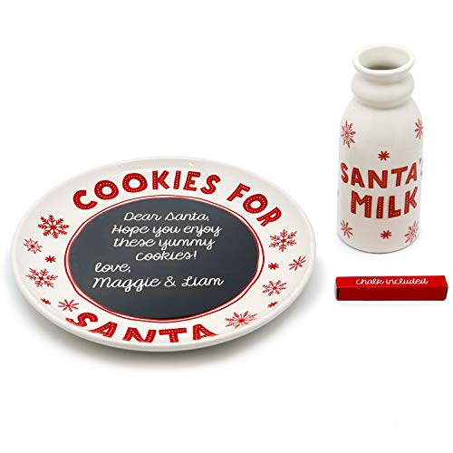 Tiny Ideas tiny ideas Santas Cookie and Milk Plate Set Chalkboard Personalized Message for Santa Plate and Milk Jug Holiday Tradition Gift Set Christmas Gift For Kids Christmas Eve Tradition Play Set 