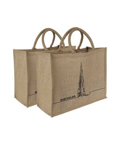 Generic Burj Khalifa line art Print Jute Tote Shopping Bags Waterproof Coating With Soft Handle - 2 SETS  - Image 1