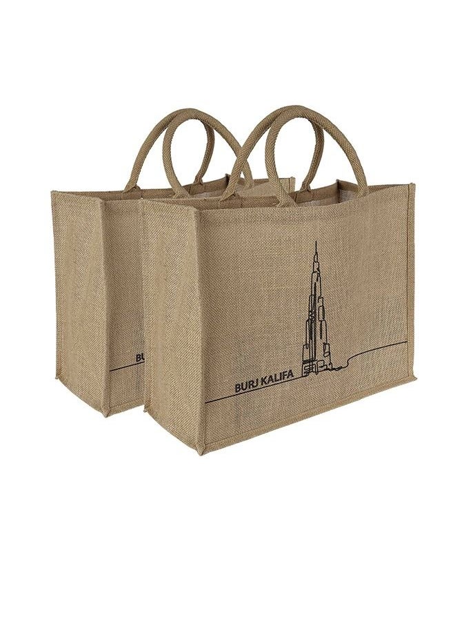 Generic Burj Khalifa line art Print Jute Tote Shopping Bags Waterproof Coating With Soft Handle - 2 SETS  - Image 1