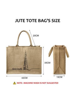Generic Burj Khalifa line art Print Jute Tote Shopping Bags Waterproof Coating With Soft Handle - 2 SETS  - Image 4