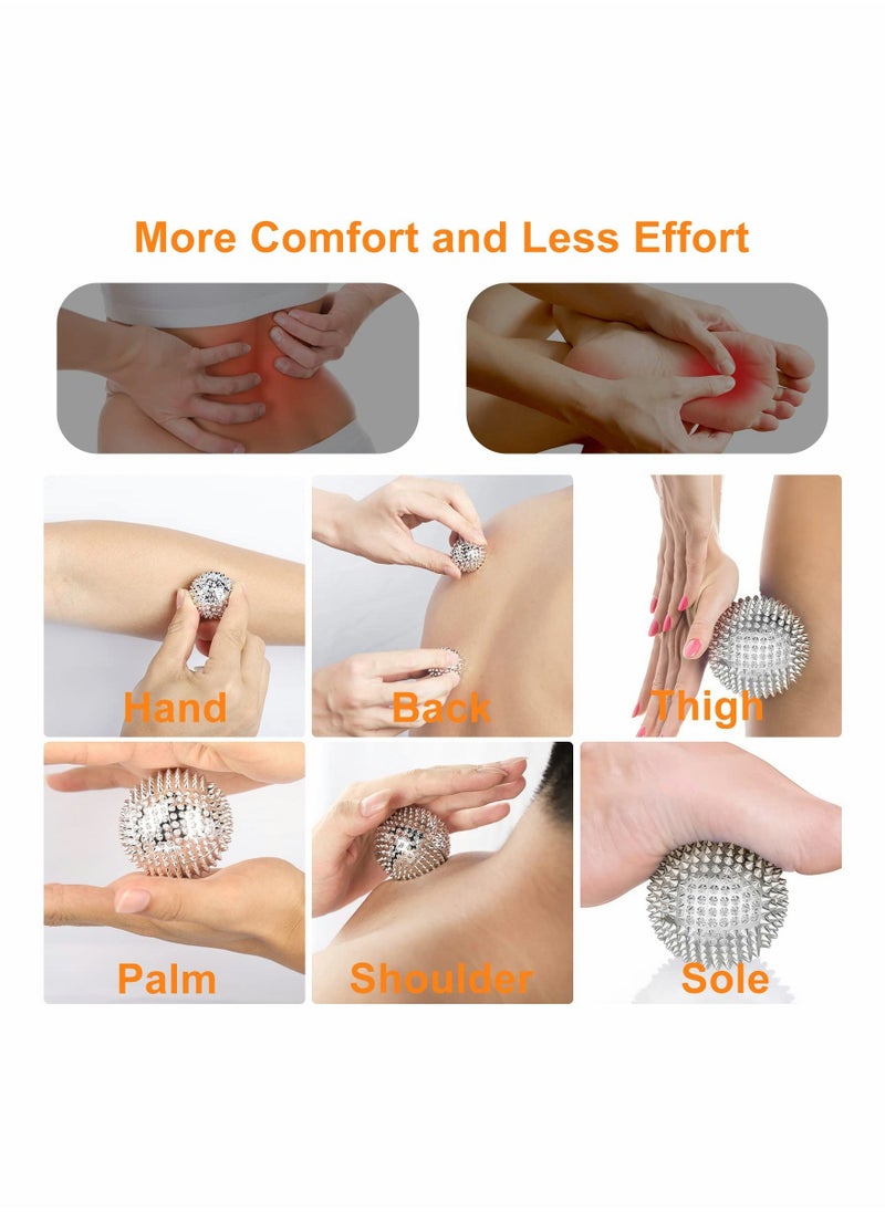 إسكدنيا Massage Balls for Foot  Back  Muscles, Body Acupressure Massage Balls, Hedgehog Ball for Relieve Muscle Soreness, 5.6 cm, Pack of 2, Silver - Image 3