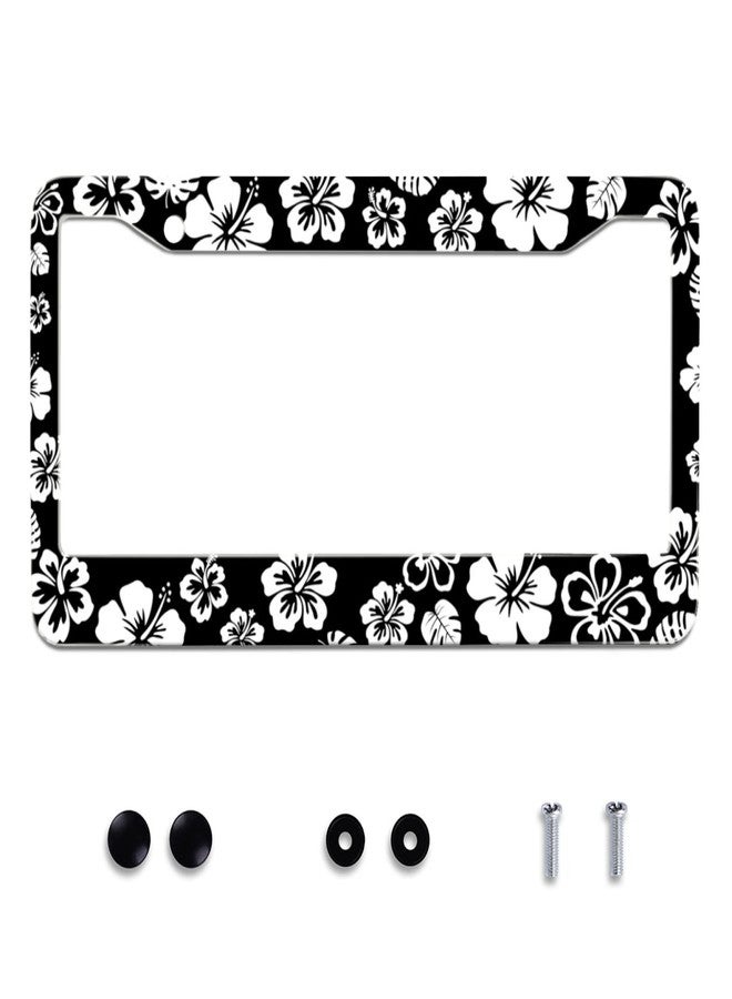 Omw2fyb White Hibiscus Hawaii License Plate Frames Round Hole Personalise License Plate Frame Car Universal Accessories Aluminum Cars Decor Fits Standard US Vehicles Size: 12.2 x 6 Inches - Image 1