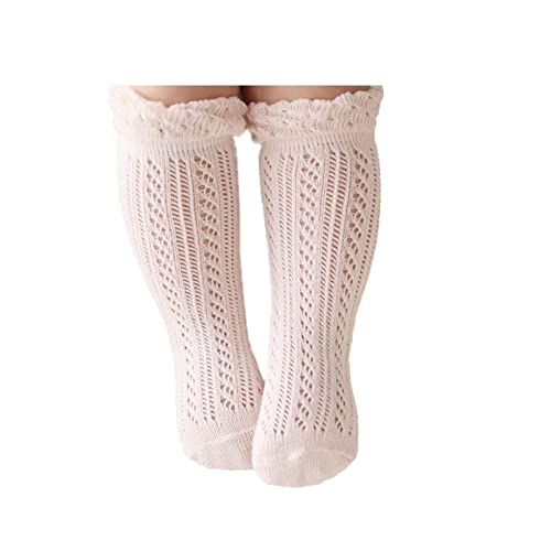 ACTLATI Baby Girls Knee High Socks Hollow Out Anti-skid Knitting Stockings Suitable for 0-2 Years Infants Toddlers - Image 1