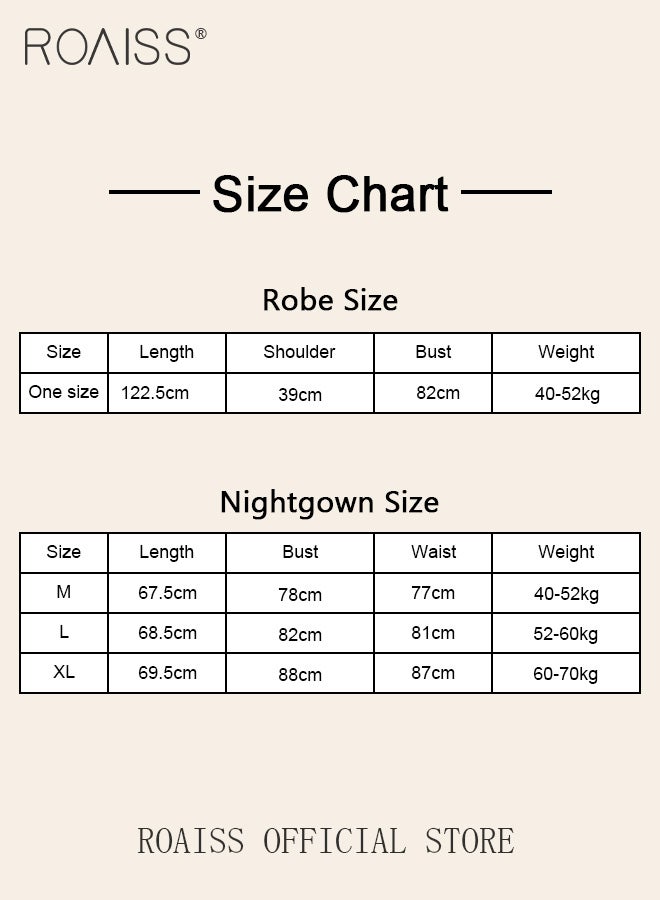 roaiss 2-Piece Set of Women Pajamas with V-Neck Design Women Home Wear Set Same Color Outer Robe and Lace Element Nightgown  - Image 4