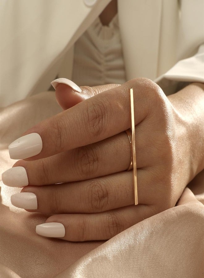 MINGHUA Silver Bar Geometric Square Finger Ring for Women Party Gift (Gold) - Image 3