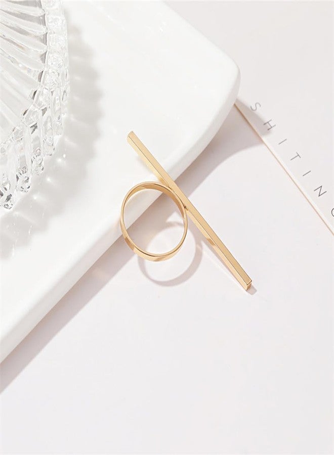 MINGHUA Silver Bar Geometric Square Finger Ring for Women Party Gift (Gold) - Image 4
