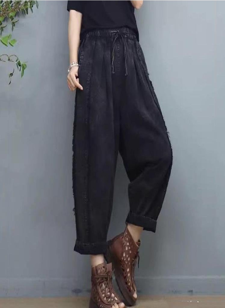 Eckek - Autumn New Jeans Female Vintage Streetwear Loose Harem Denim Pants Women High Waist Solid Woman Trousers - Image 1