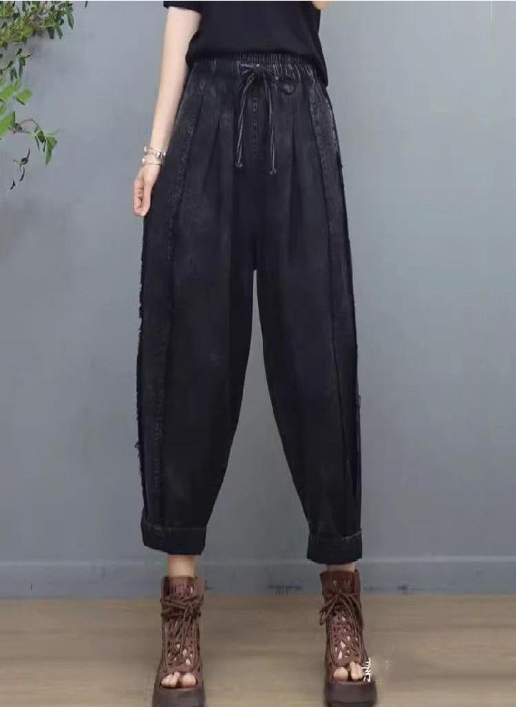 Eckek - Autumn New Jeans Female Vintage Streetwear Loose Harem Denim Pants Women High Waist Solid Woman Trousers - Image 1