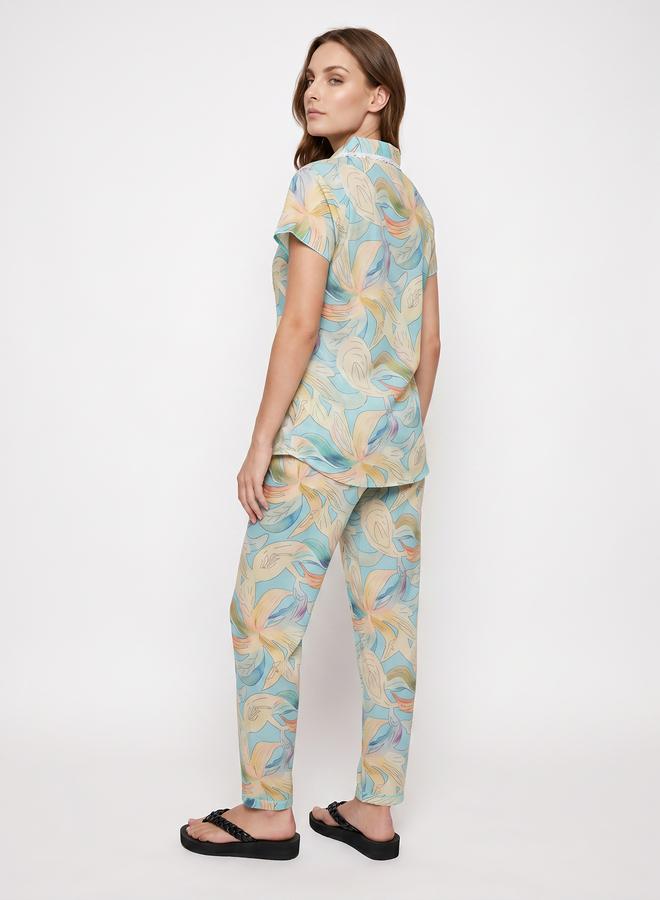 Mish Blue Floral Lace Detail Shirt and Pyjama Set - Image 4