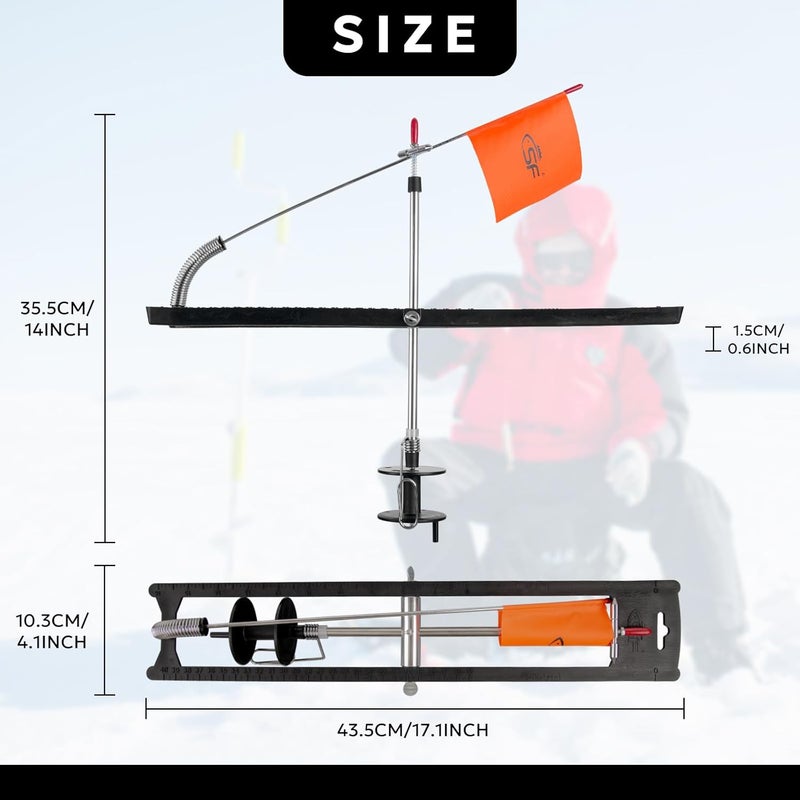 sf. Ice Fishing Tip-Up Foldable with Orange Pole Flags/10.6'' Freeze-Proof Thermal Ice Fishing Accessories with Orange Pole Flags, Built-in Storage - Image 2