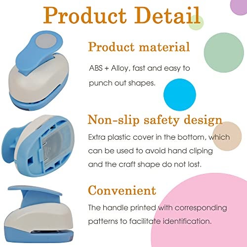 Ecohu Set 5 Circle Paper Punch 0.3'' / 0.6'' / 1'' / 1.5'' / 2'', Scrapbooking Hole Punches Crafting, Design for Office Supplies, Card Making, DIY Photo Album. - Image 3