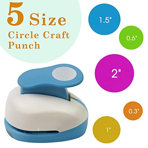 Ecohu Set 5 Circle Paper Punch 0.3'' / 0.6'' / 1'' / 1.5'' / 2'', Scrapbooking Hole Punches Crafting, Design for Office Supplies, Card Making, DIY Photo Album. - Image 2