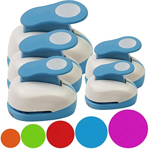 Ecohu Set 5 Circle Paper Punch 0.3'' / 0.6'' / 1'' / 1.5'' / 2'', Scrapbooking Hole Punches Crafting, Design for Office Supplies, Card Making, DIY Photo Album. - Image 1
