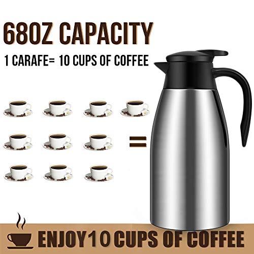 GearRoot 68oz Coffee Carafe Airpot Insulated Coffee Urn Stainless Steel Vacuum Thermal Pot Flask for Coffee, Hot Water, Tea, Hot Beverage - Keep 12 Hours Hot, 24 Hours Cold - Image 5