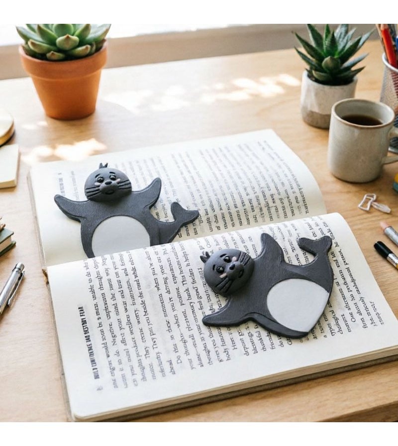 Grey 3D Printed Stereoscopic Seal Bookmark Creative Cute Marine Animal Stationery Clip - Image 1