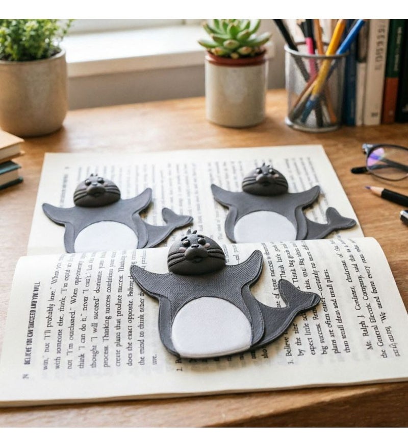 Grey 3D Printed Stereoscopic Seal Bookmark Creative Cute Marine Animal Stationery Clip - Image 3