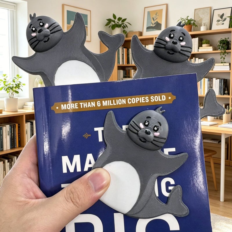 Grey 3D Printed Stereoscopic Seal Bookmark Creative Cute Marine Animal Stationery Clip - Image 2