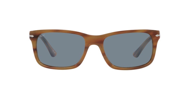 Persol Unisex PO3048S Rectangular Sunglasses, Striped Brown/Light Blue, 58 mm - Image 1