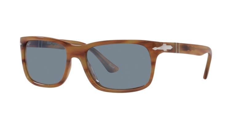 Persol Unisex PO3048S Rectangular Sunglasses, Striped Brown/Light Blue, 58 mm - Image 2