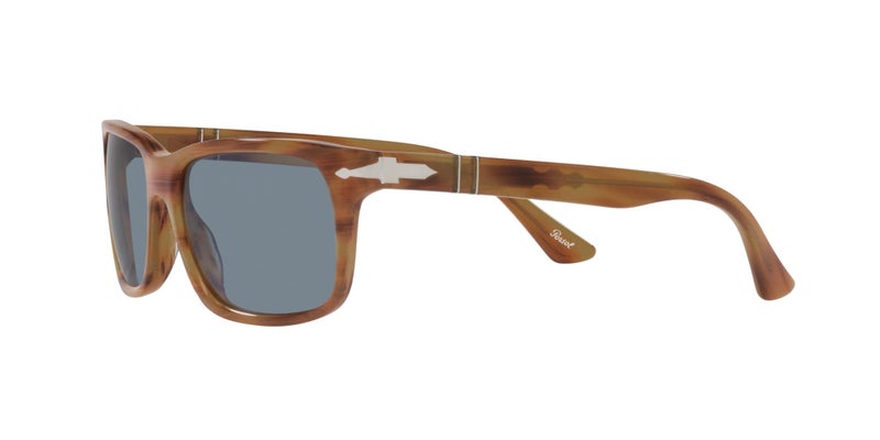 Persol Unisex PO3048S Rectangular Sunglasses, Striped Brown/Light Blue, 58 mm - Image 3