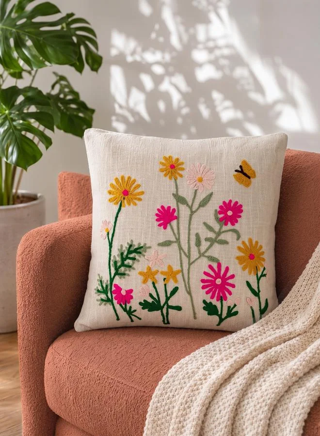 Styli 1-Piece Embroidered Square Cushion Cover 18X18Inches, Cotton