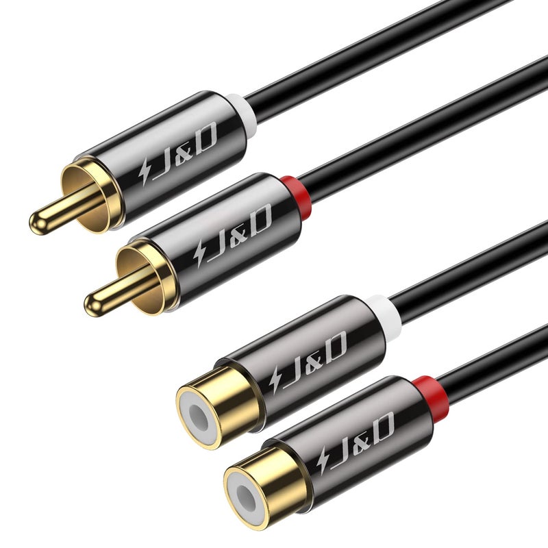 JD 2 RCA Extension Cable, RCA Cable, Gold Plated Copper Shell Heavy Duty 2 RCA Male to Female Stereo Audio Extension Cable for Amplifiers, TV, 25 Feet - Image 1