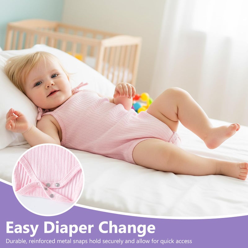 OPAWO Sleeveless Onsies for Baby Girl Tank Top Onsies 3 Pack Ribbed Newborn Bodysuit Girl Summer Clothes Undershirts 0-24M(Pink,Purple,White,3-6Months) - Image 5